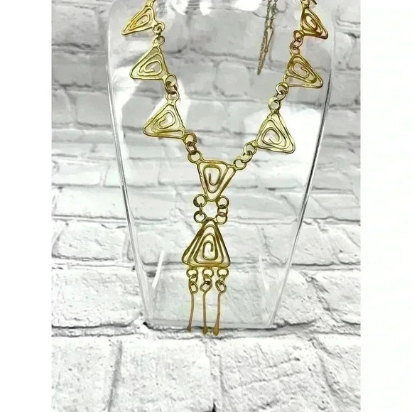 Gold Tone Metal Bent Triangle Statement Necklace - Picture 1 of 7